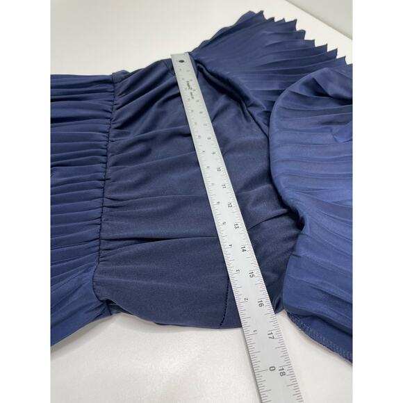 NWT Charming Charlie Overlay Pleated Knee Length Shift Dress Blue Women's‎ Large - Picture 10 of 11